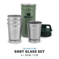 Set Stanley Butelca + 4 Pahare Adventure The Nesting Shot Glass Set Hammertone Green