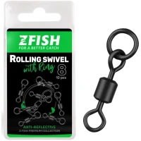 Vartej Cu Anou Zfish Rolling Swivel With Ring Black Matt, Nr.8, 26kg, 10buc/pac Vartej Cu Anou Zfish Rolling Swivel With Ring Black Matt, Nr.8, 26kg, 10buc/pac