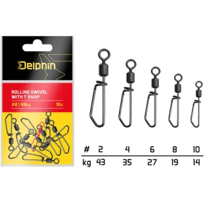 Vartej Rapid Delphin Rolling Swivel with T Snap Nr.2, 43kg, 10buc/pac